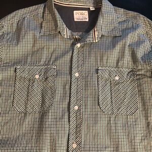 PD&C XL Men's Long Sleeve Shirt 100% Cotton ButtonUp Green‎ White & Black Plaid